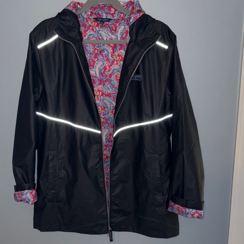 Simply Southern Rain Coat LARGE Black Jacket with Paisley Lining